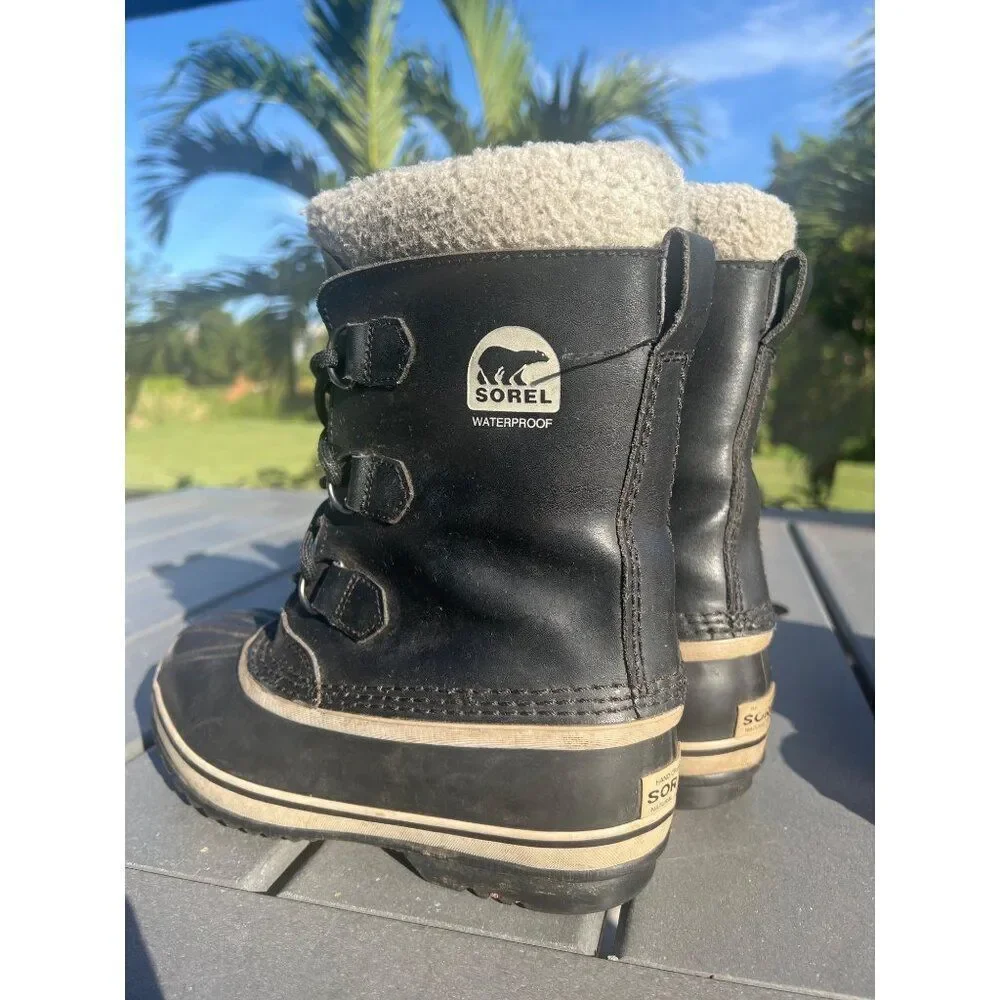 Sorel Women Black Caribou Insulated Waterproof Winter Duck Boots Size 5